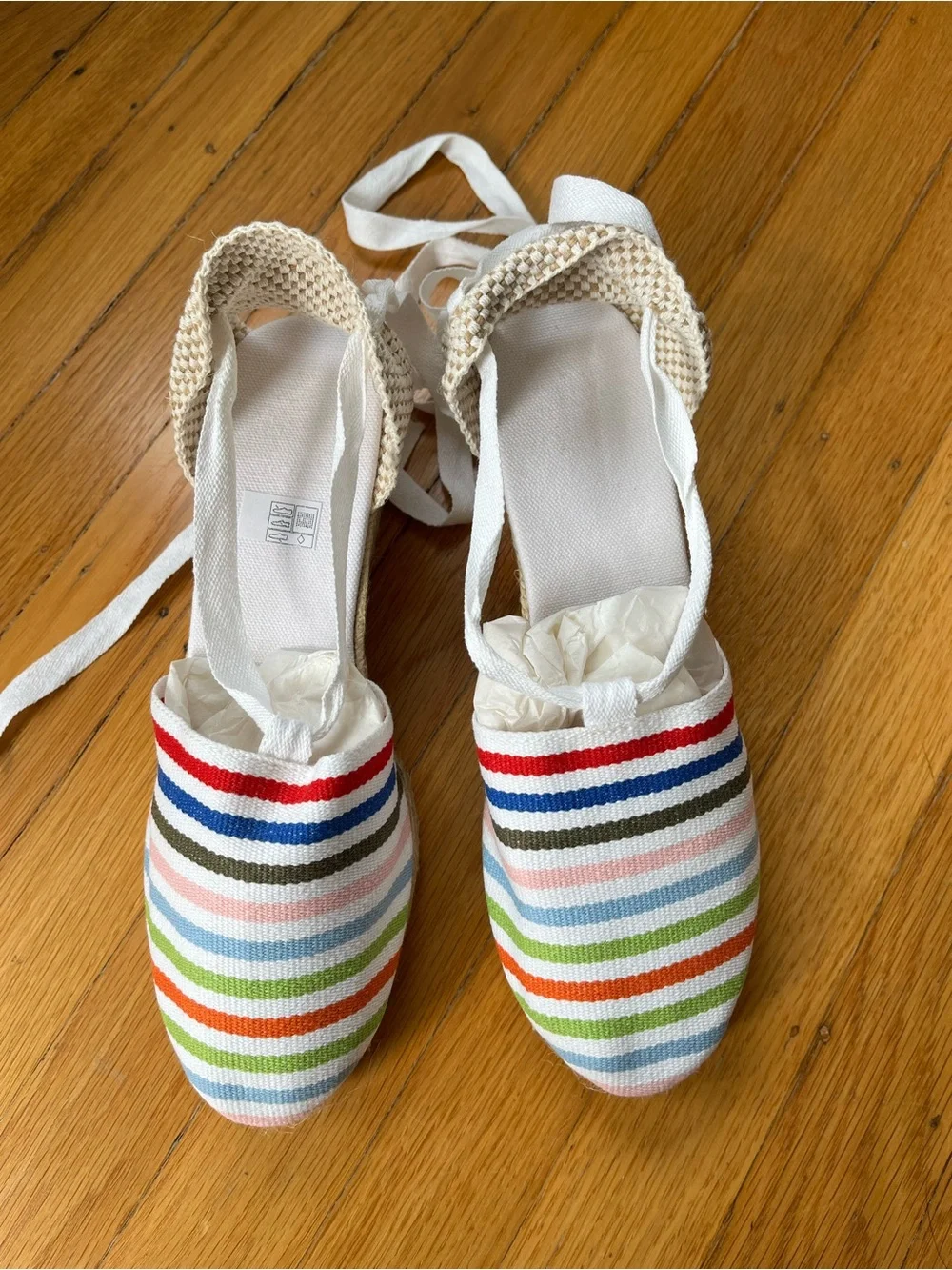 Womens Multicolor Striped Espadrille Wedge with Ankle Tie
